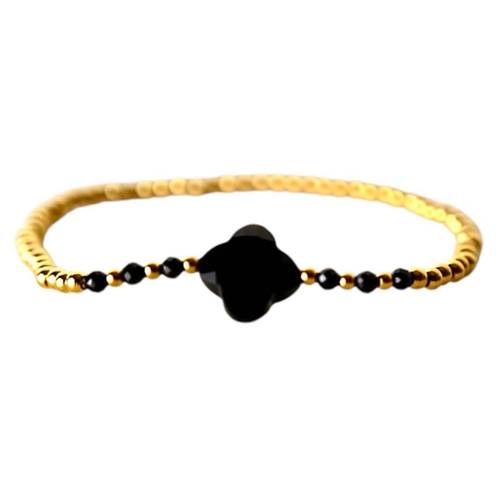 Goldenes Armband mit schwarzer Achat Blüte - Zartes Schmuckstück für Harmonie & Ausstrahlung