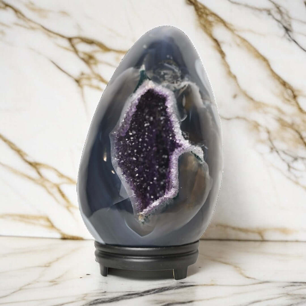 Achat Ei - mit violetter Druse