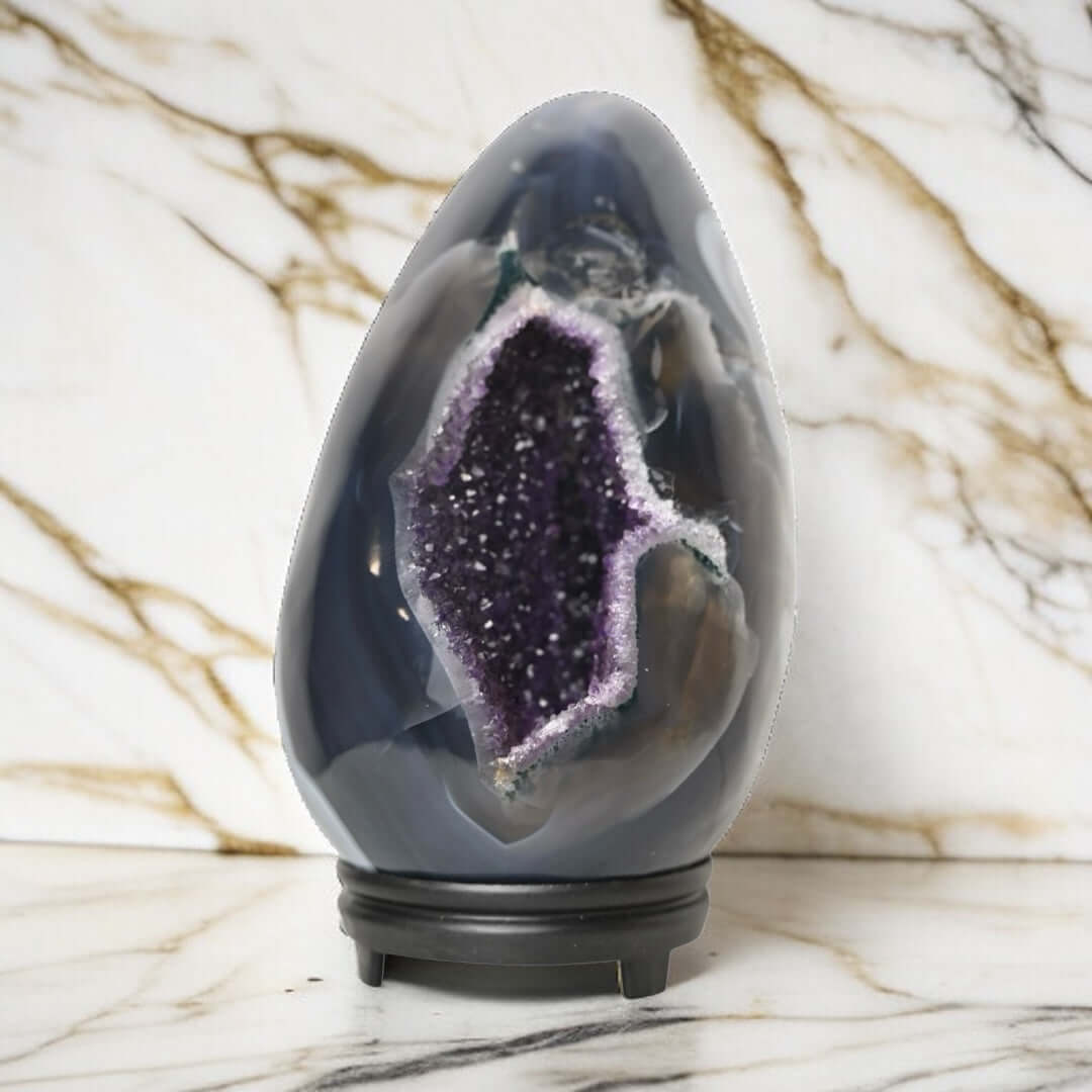 Achat Ei - mit violetter Druse