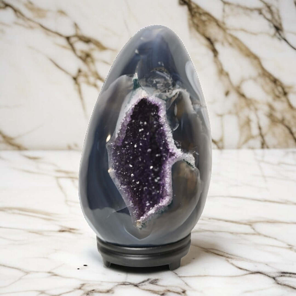 Achat Ei - mit violetter Druse