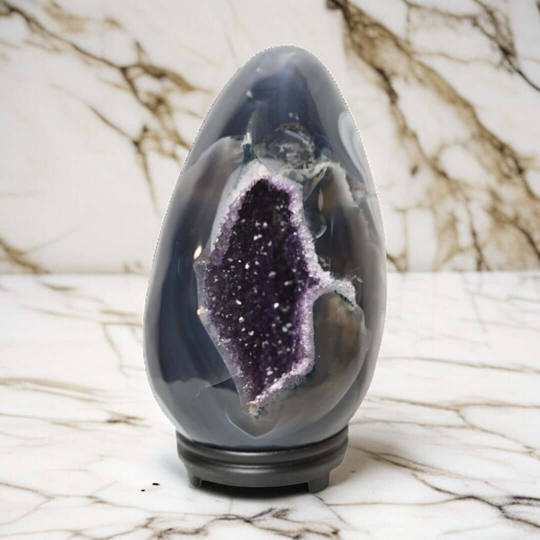 Achat Ei - mit violetter Druse