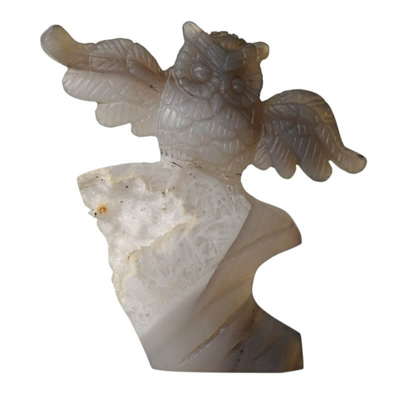 Achat-Eule in Grau – Glitzernde Kristallfigur als dekoratives Schmuckstück