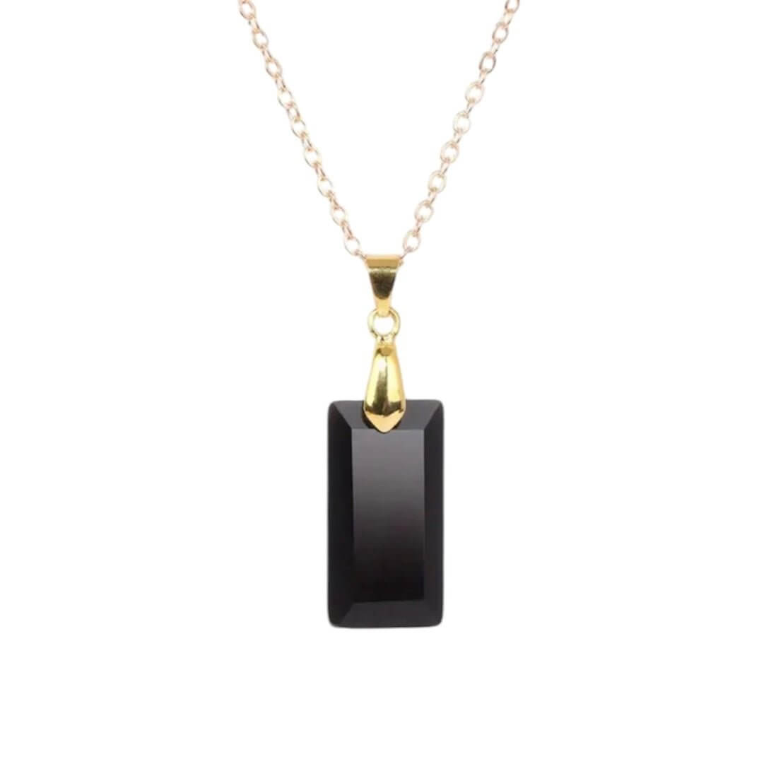 Goldene Halskette mit geschliffenem schwarzen Achat-Anhänger – Stilvolles Schmuckstück für Eleganz und Harmonie