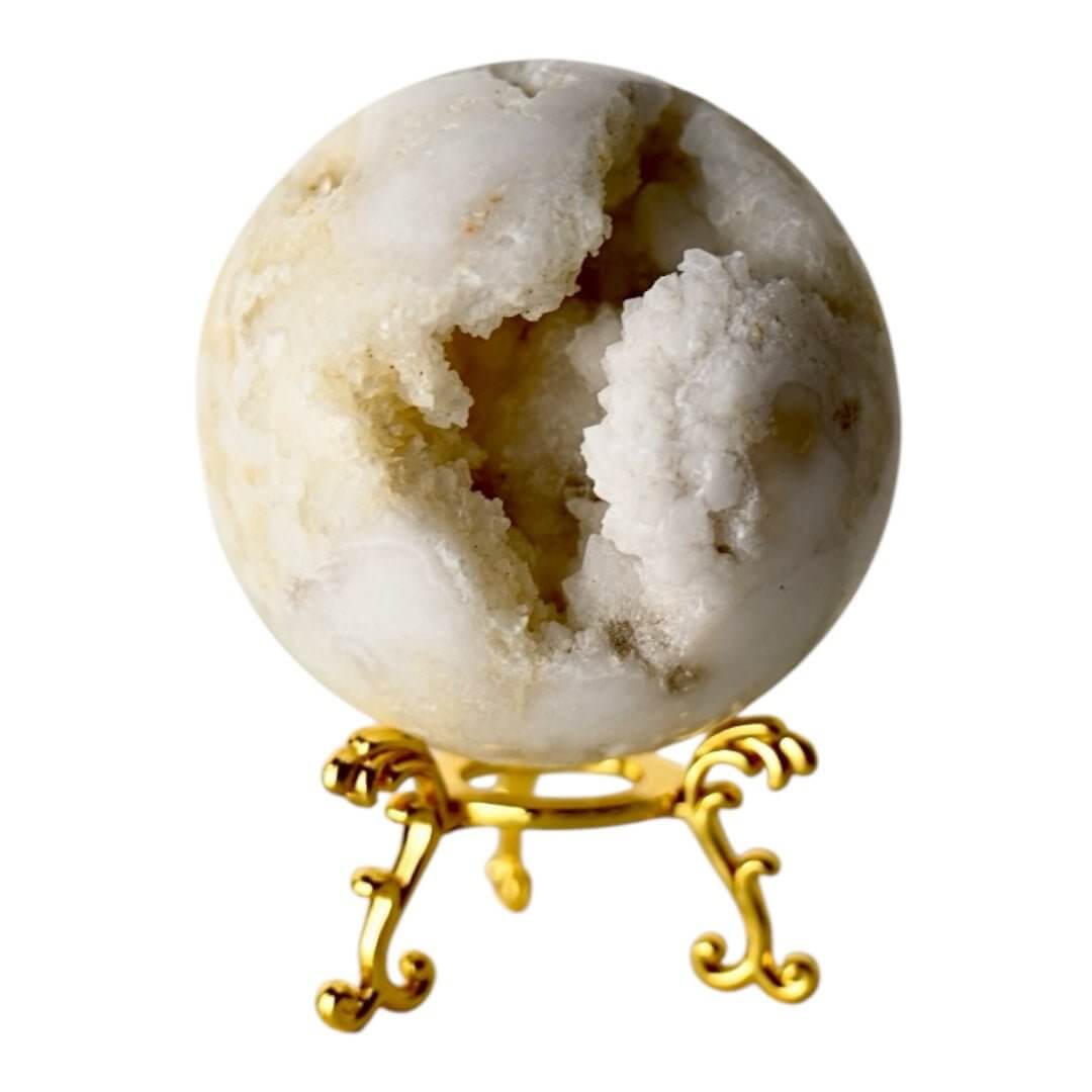 Funkelnde Achat-Kugel mit Druzy-Kristalle