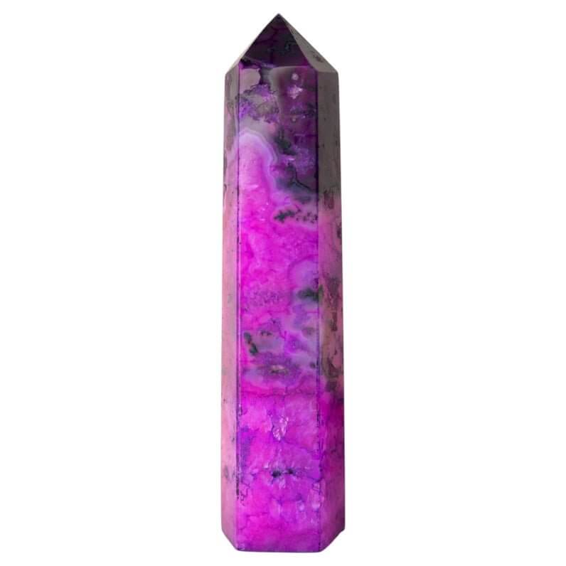 Pinker Achat Obelisk – Auffälliges Edelsteinobjekt voller Farbe und Lebendigkeit