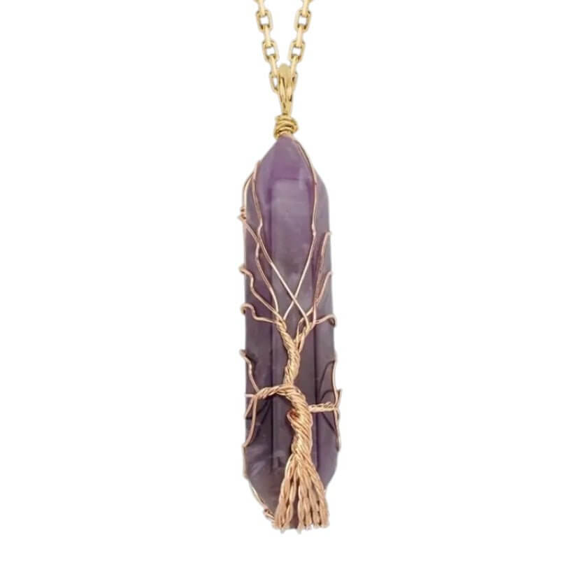 Goldene Halskette mit goldverziertem Amethyst Doppelender