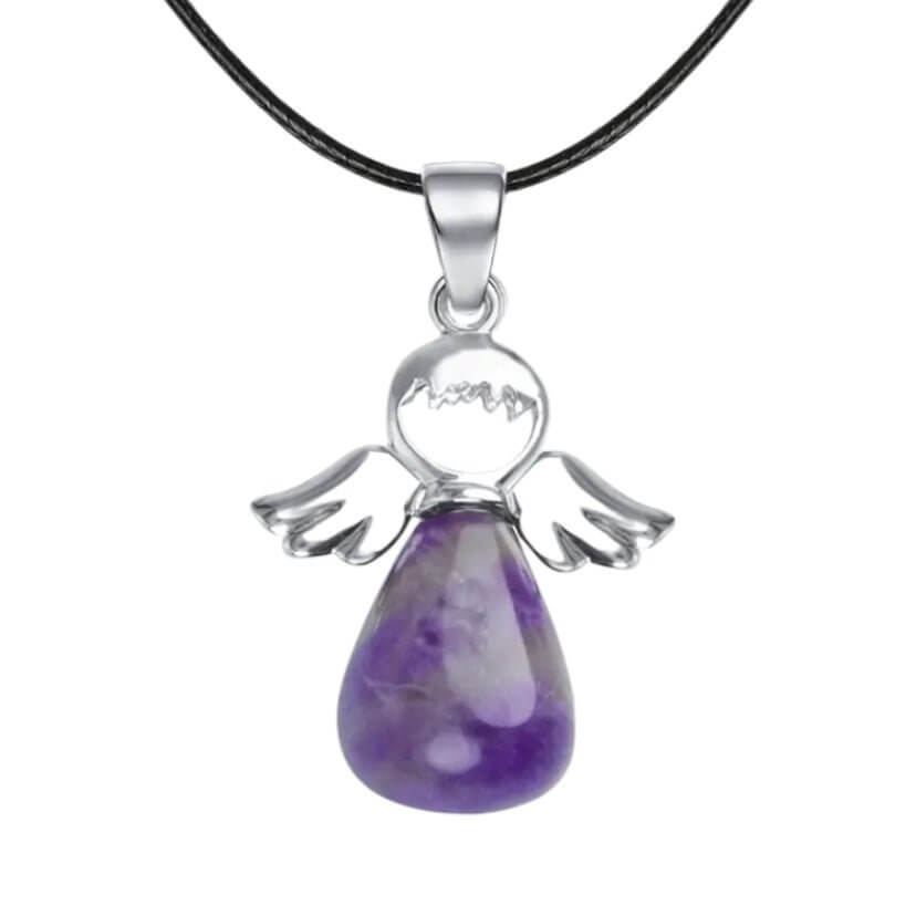 Schwarze Halskette mit Amethyst Engel - Dein Edelstein-Begleiter