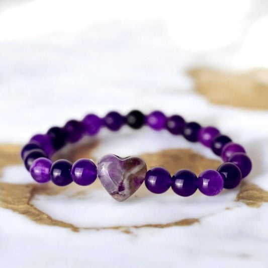 Amethyst Kugelarmband mit Herz – Zarter Begleiter für Liebe & Harmonie