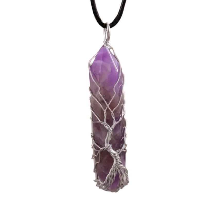 Schwarze Halskette mit silberverziertem Amethyst Doppelender