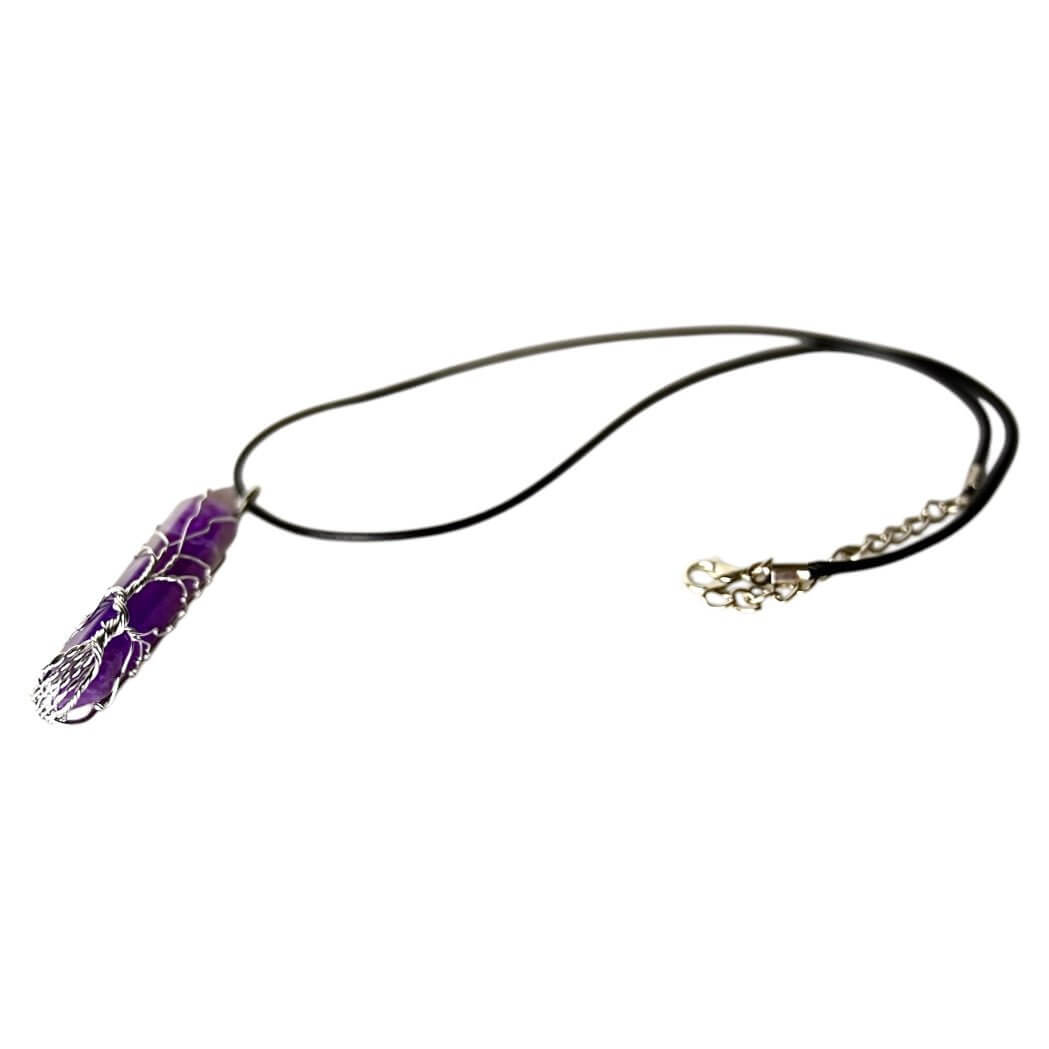 Schwarze Halskette mit silberverziertem Amethyst Doppelender