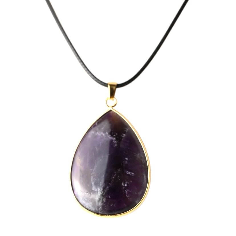 Schwarze Kette mit großem tropfenförmigen Amethyst-Anhänger