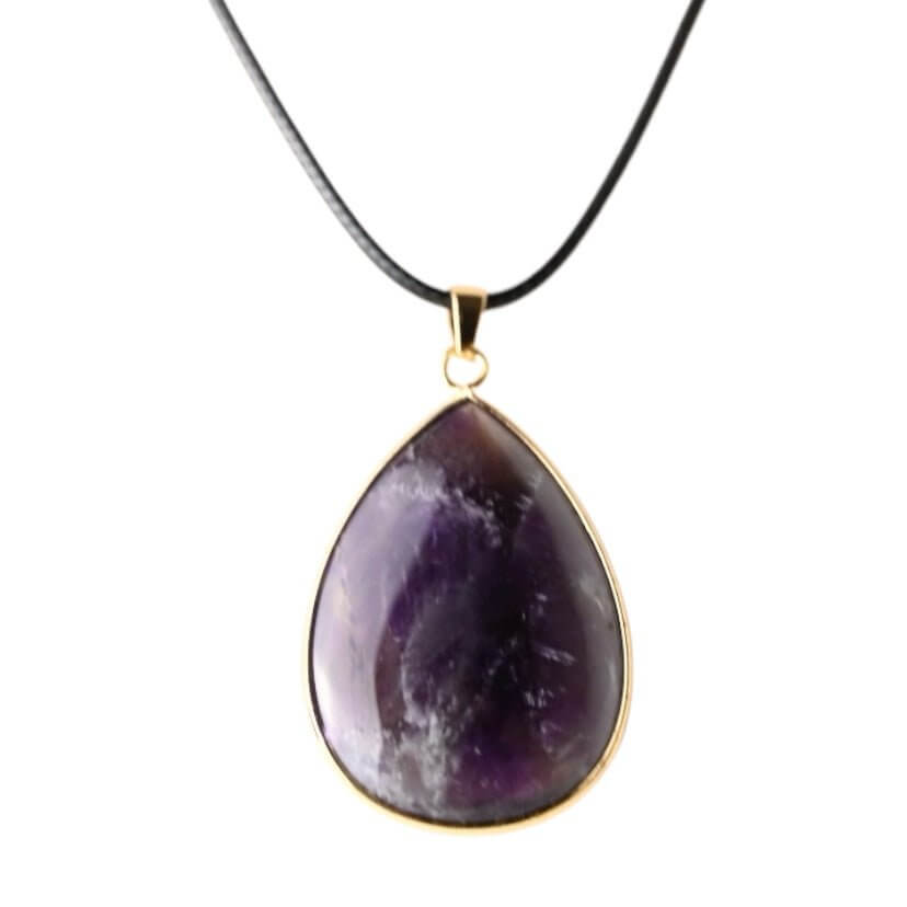 Schwarze Kette mit großem tropfenförmigen Amethyst-Anhänger