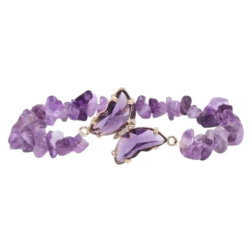Amethyst Splitterarmband mit Schmetterling – Ausdrucksstarkes Schmuckstück für positive Ausstrahlung