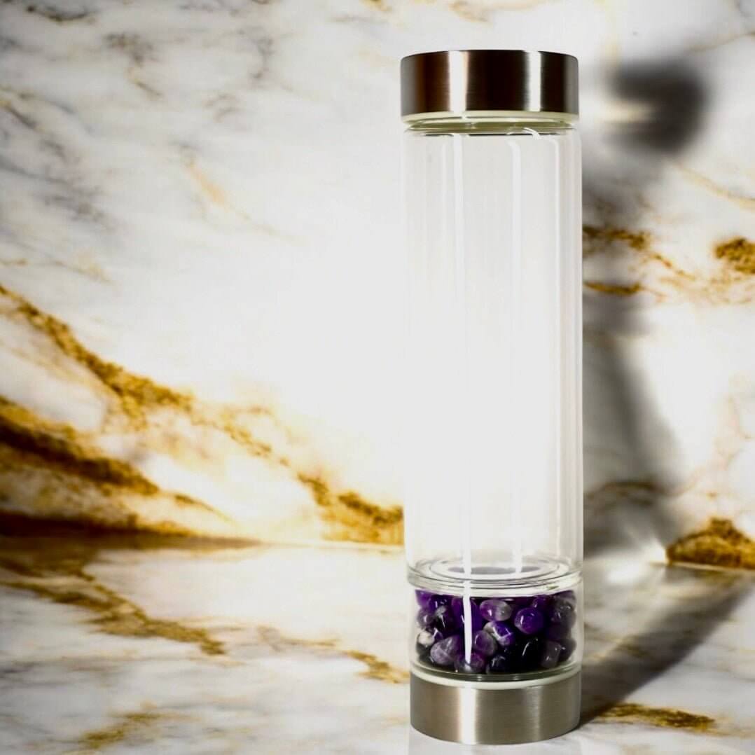 Trinkflasche in Silber mit Amethyst - Deine Lieblingstrinkflasche