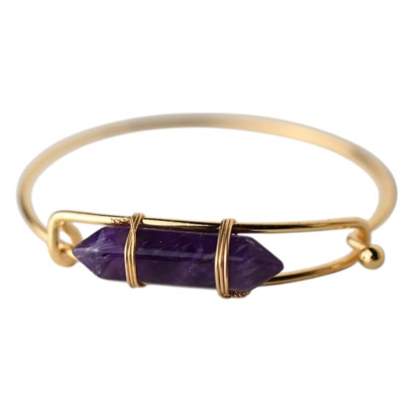 Verschließbarer goldener Armreif mit Amethyst-Doppelender - stilvolles Kristallarmband