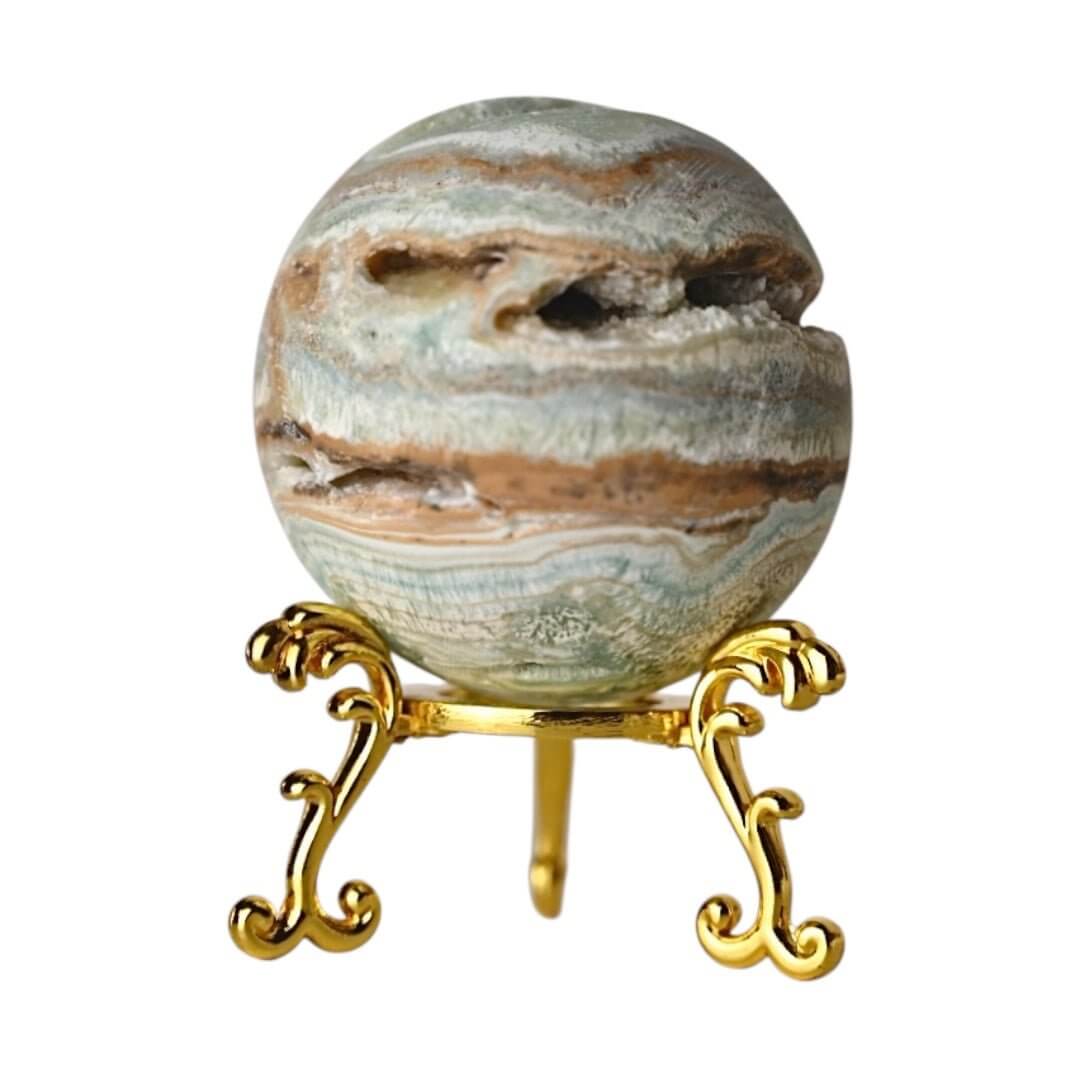 Glänzende Aragonit Kugel in Blau – Dekorative Energiestein