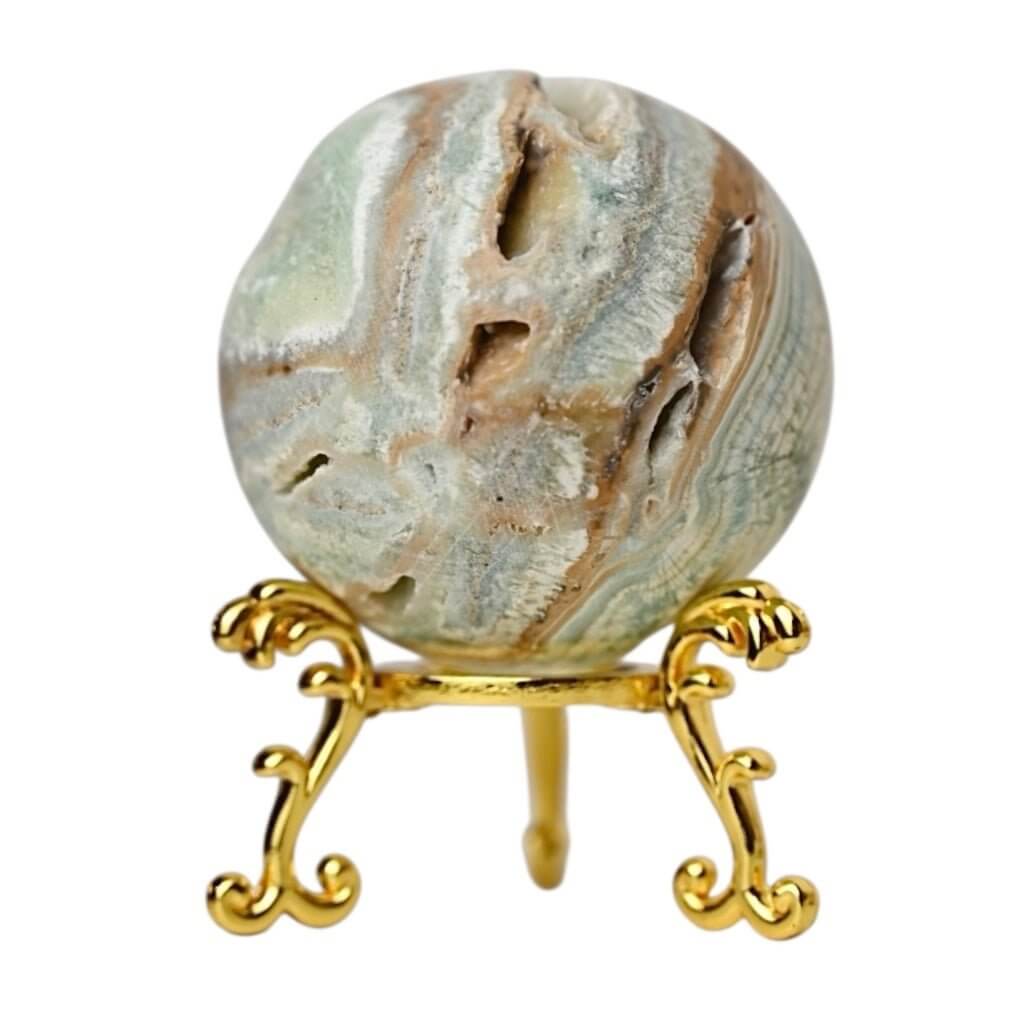 Glänzende Aragonit Kugel in Blau – Dekorative Energiestein