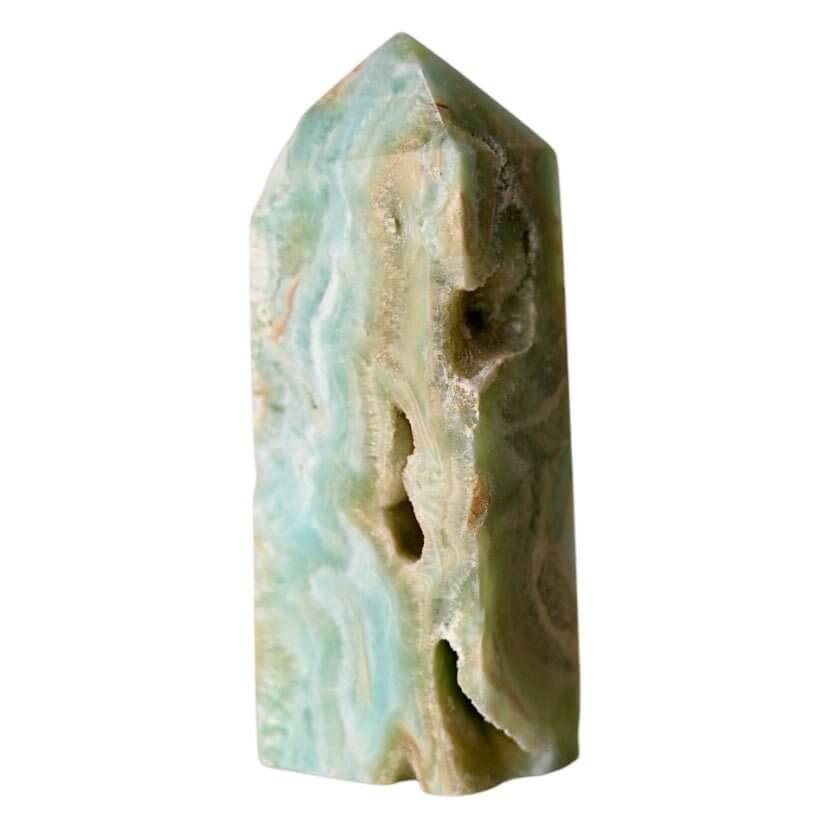 Obelisk aus naturblauem Aragonit – Stein für Klarheit und Harmonie