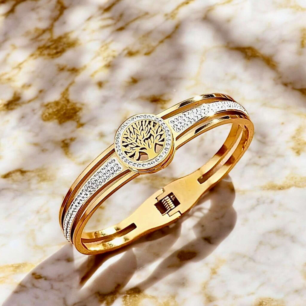 Elegantes Funkelndes Armband „Baum des Lebens“; Gold