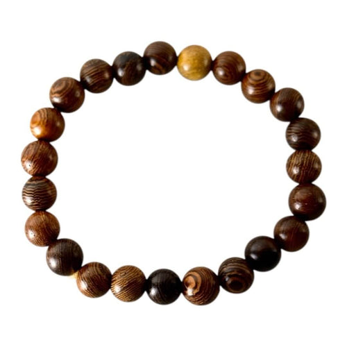 Elastisches Armband mit dunkelbraunen gemaserten Holzperlen