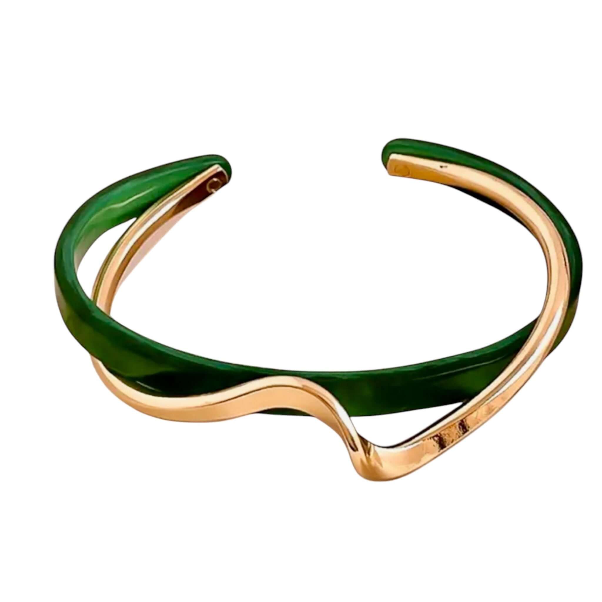 Offenes Wellenform-Armband mit Kunstperle in wunderschönen Farben Gold Grün