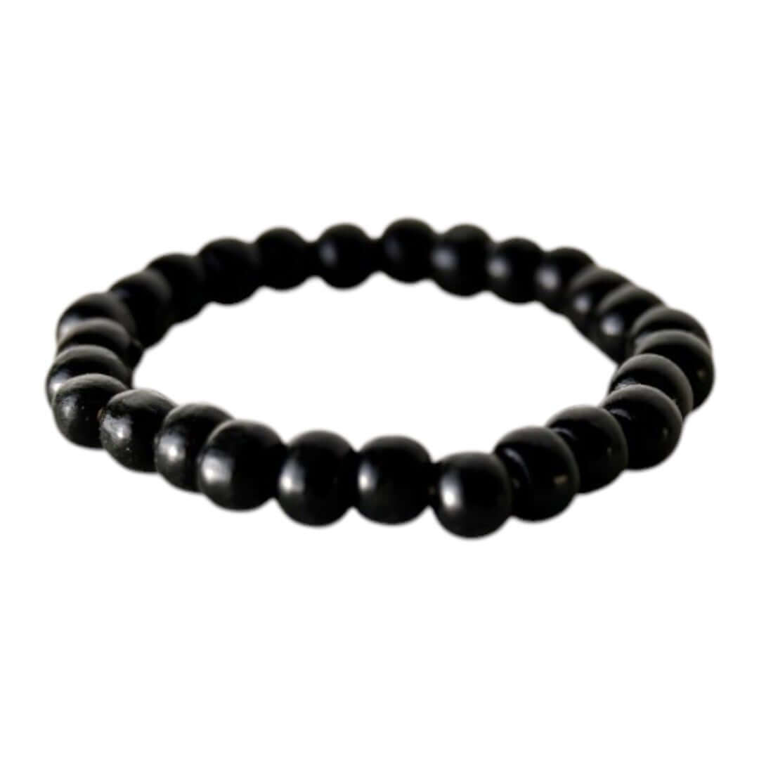Elastisches Armband mit schwarzen glänzenden Holzperlen