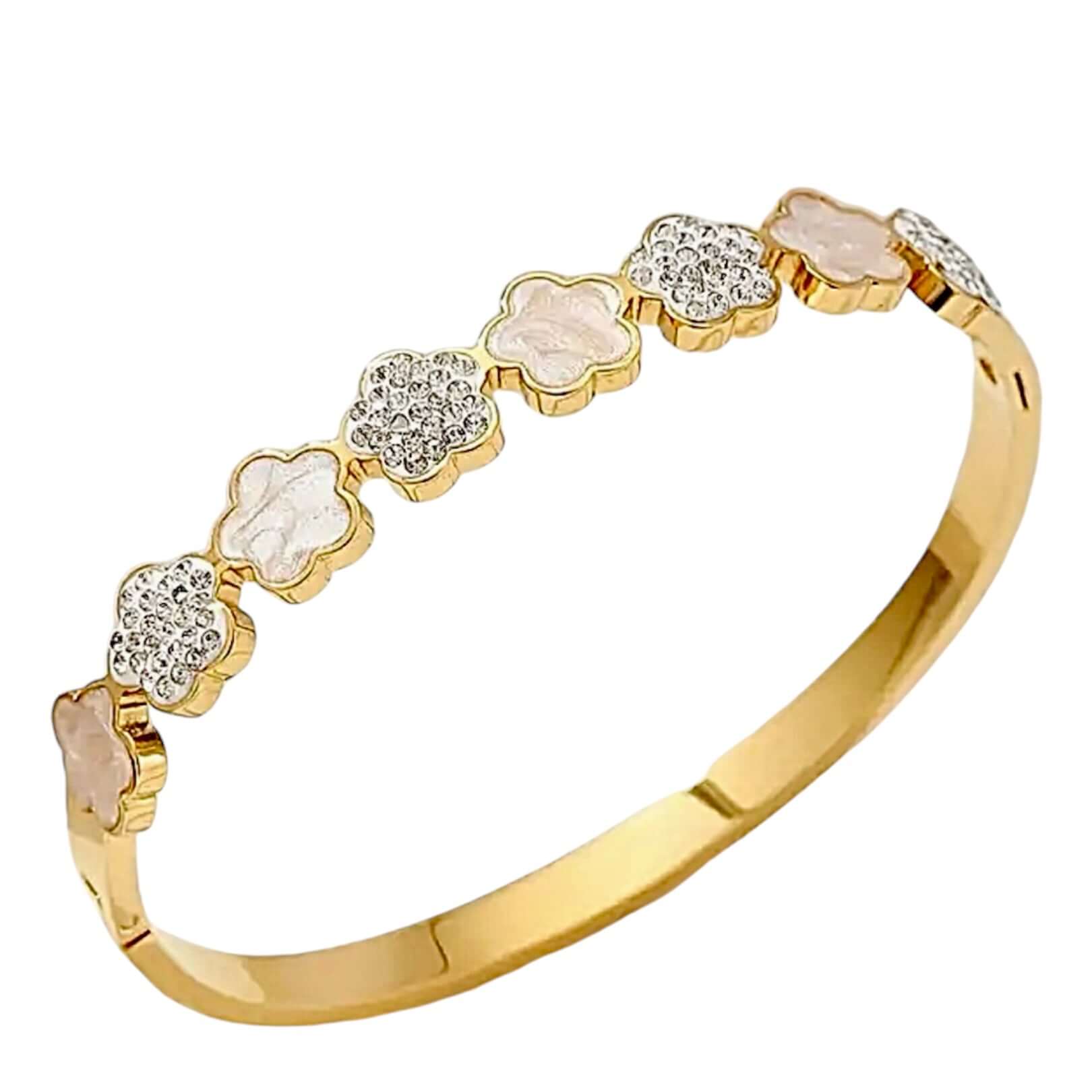 Strahlendes Goldarmband mit glitzernden Blütenmotiven – stilvoll und edel