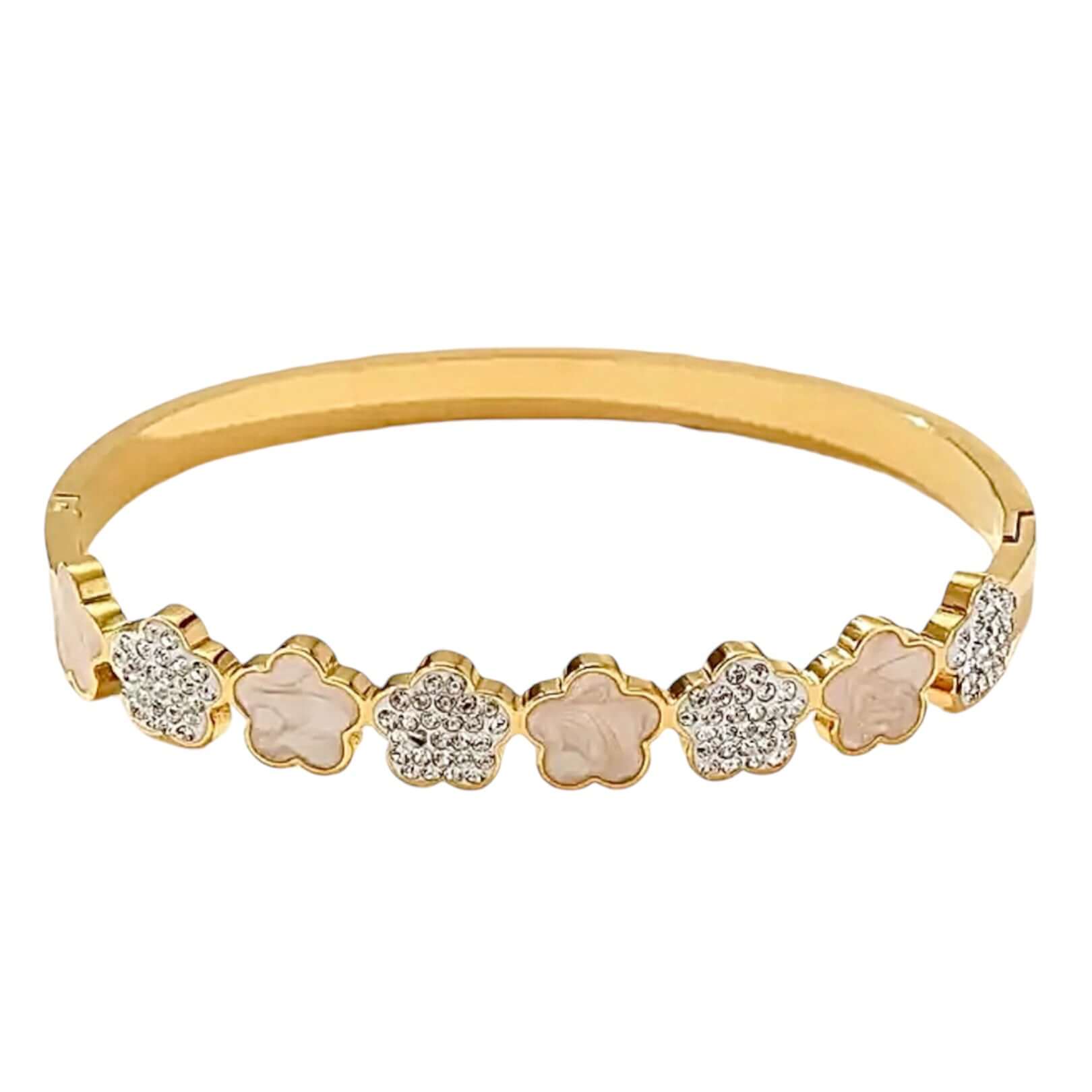 Strahlendes Goldarmband mit glitzernden Blütenmotiven – stilvoll und edel