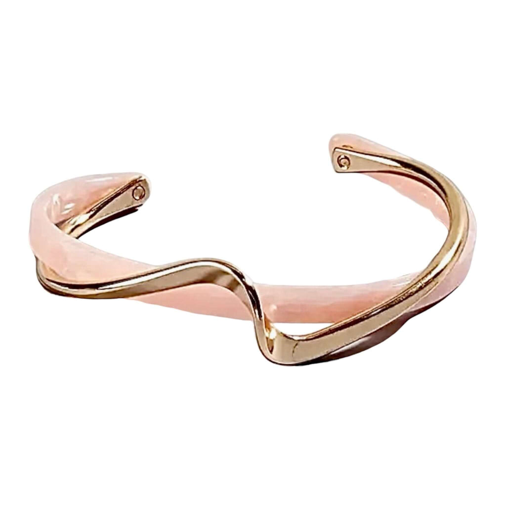 Offenes Wellenform-Armband mit Kunstperle in Rosa mit Gold