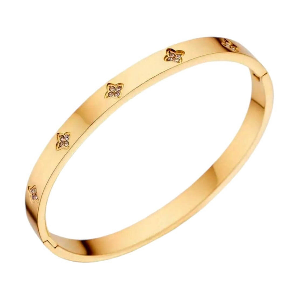 Goldenes Armband mit funkelnden Blüten – Strahlendes Accessoire für besondere Akzente