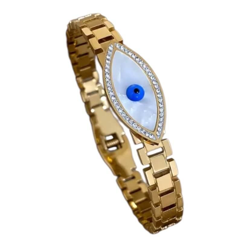 Goldenes Armband „schützendes Auge“ mit Perlmutt