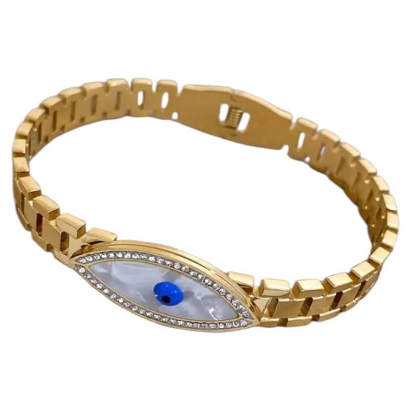 Goldenes Armband „schützendes Auge“ mit Perlmutt