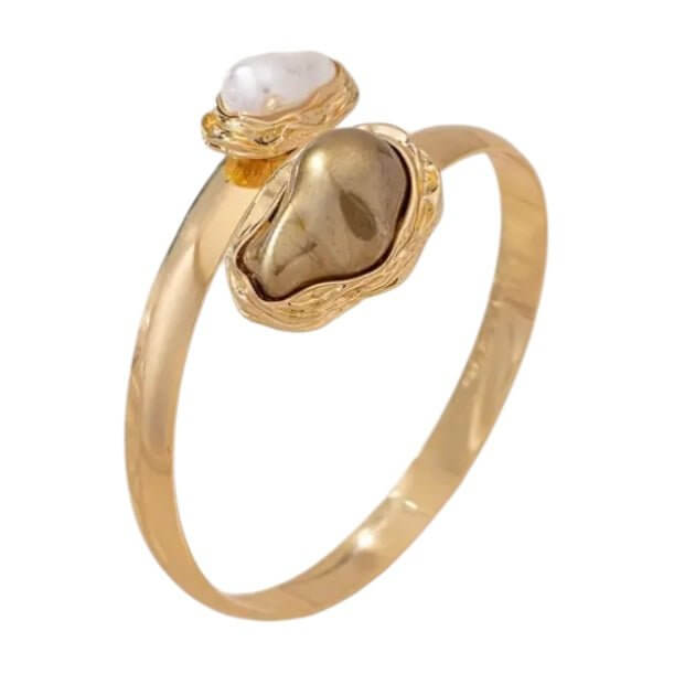 Goldener Offener Armreif mit Perlen, braun