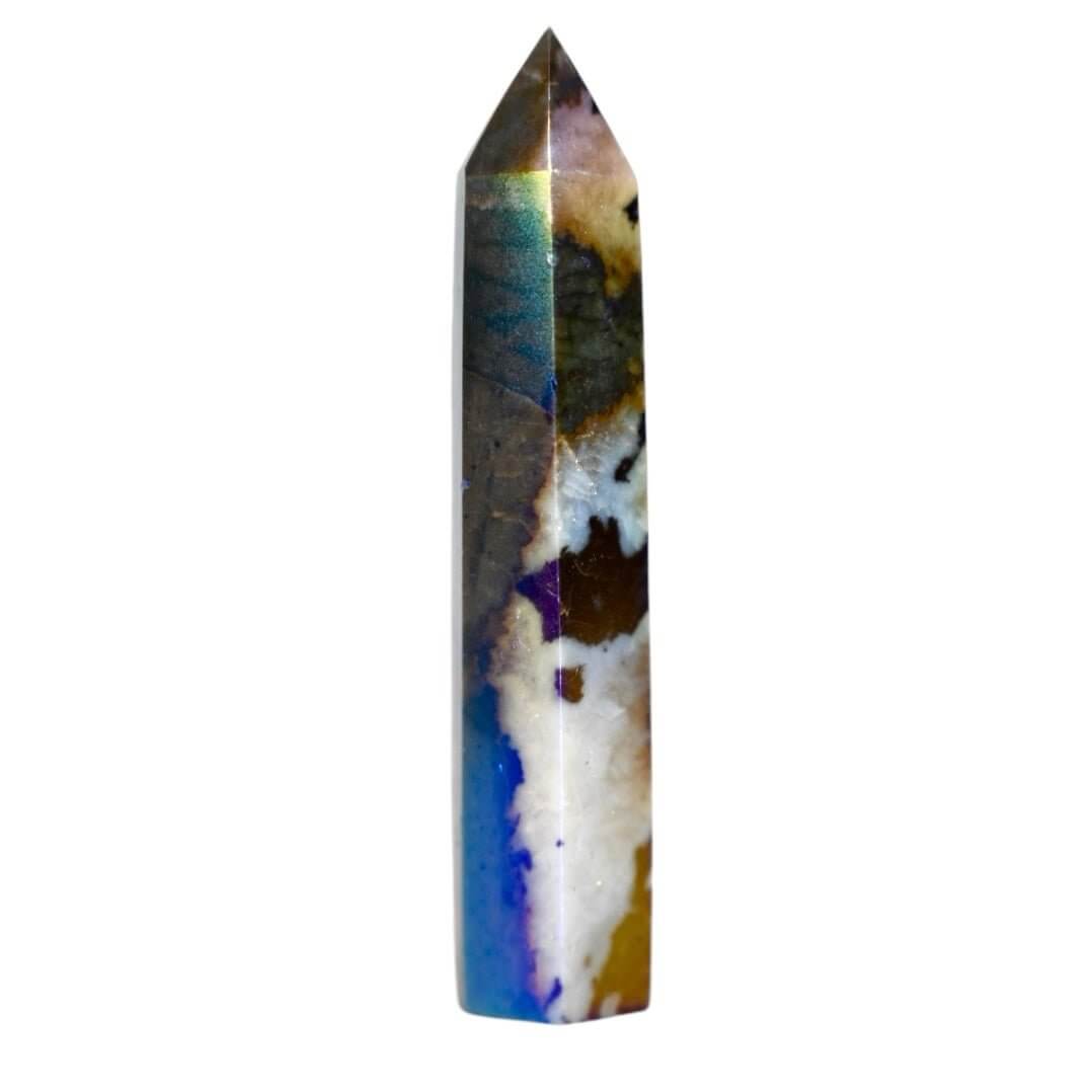 Aura Zebra-Jaspis Obelisk - Gebündelte Regenbogen-Power