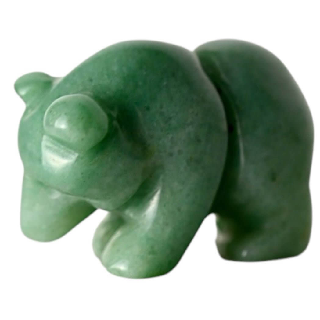 Niedlicher Bär aus Aventurin – Charmantes Kristallobjekt in sanftem Grün