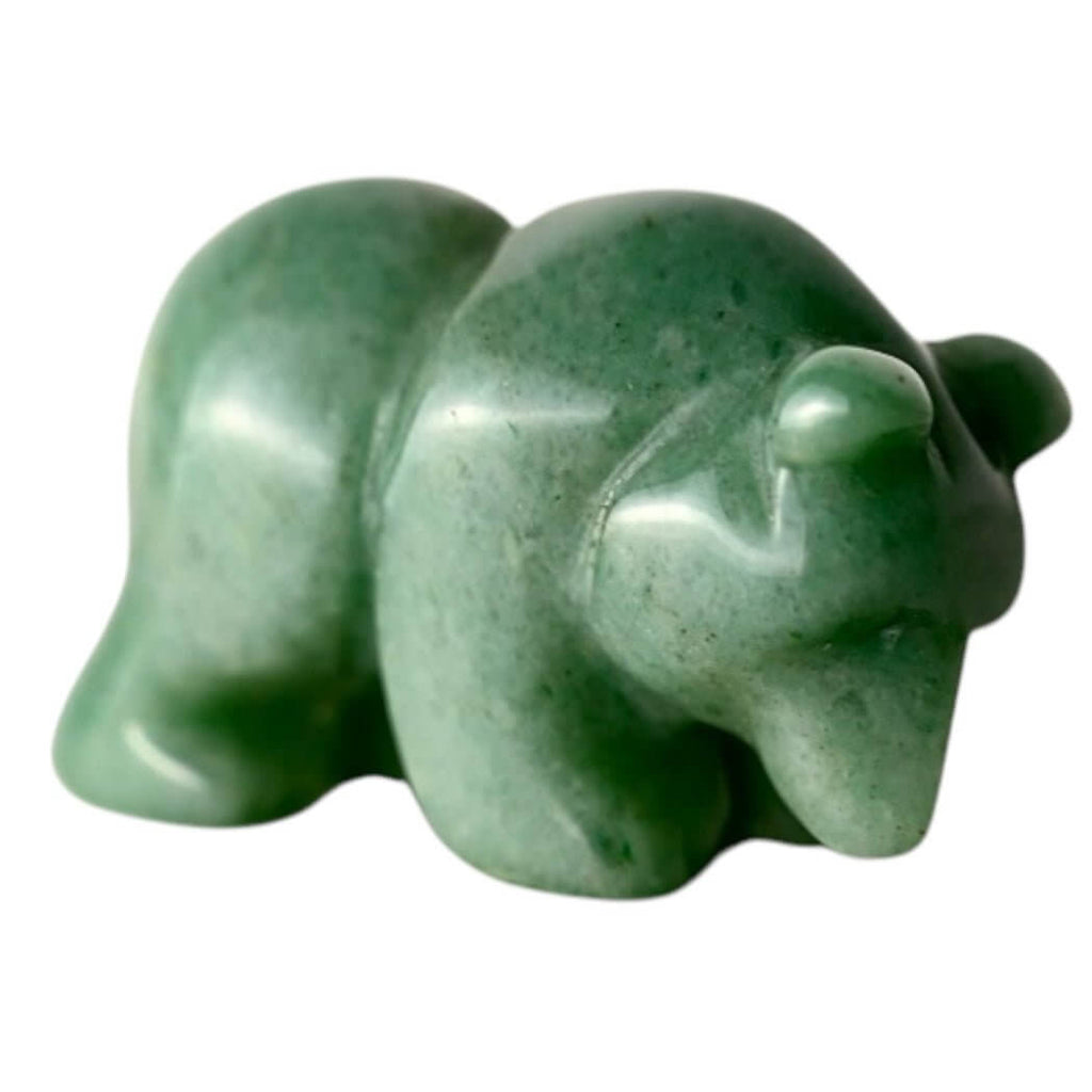 Niedlicher Bär aus Aventurin – Charmantes Kristallobjekt in sanftem Grün