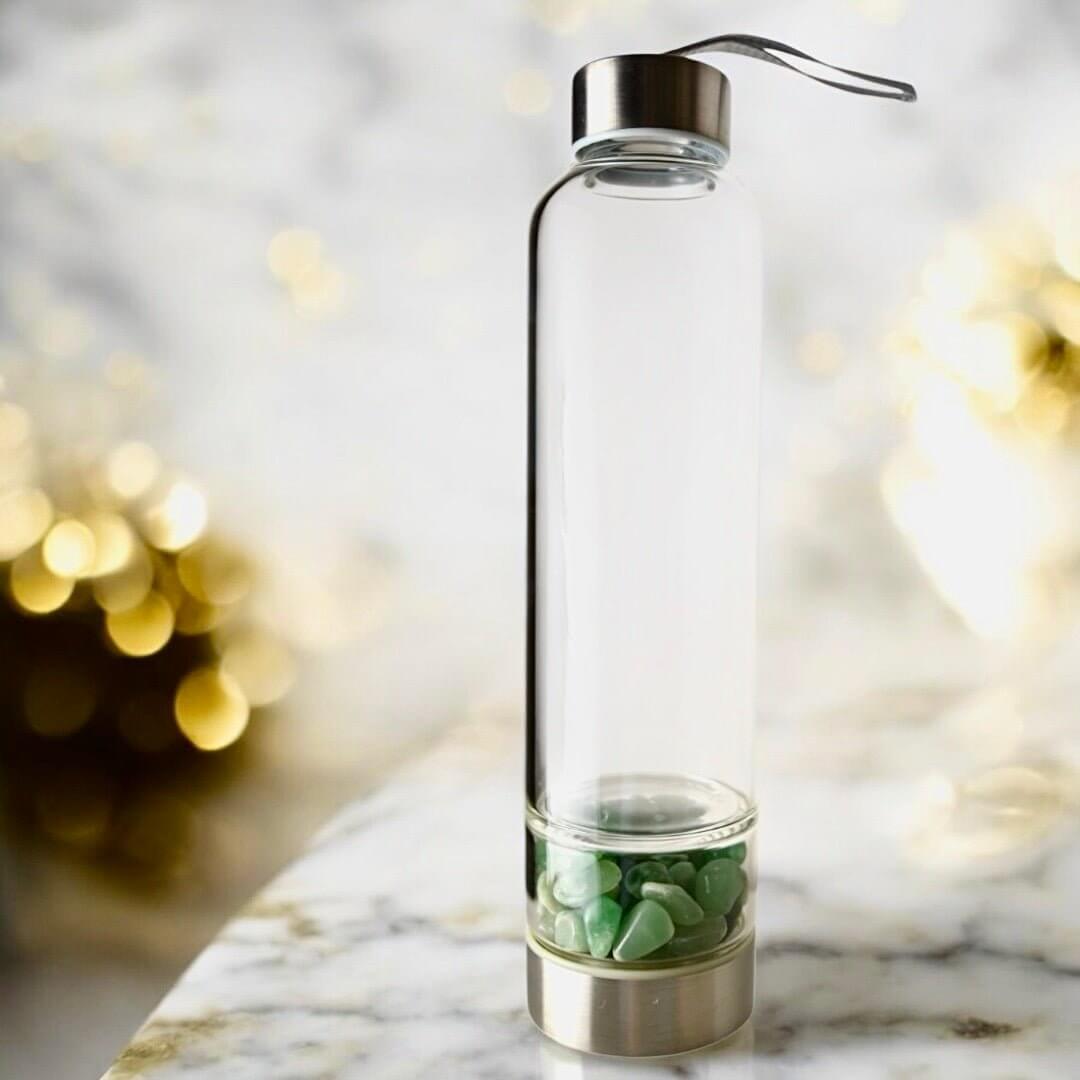 Aventurin Flasche mit grünem Thermoschutz - Dein Glücksbringer