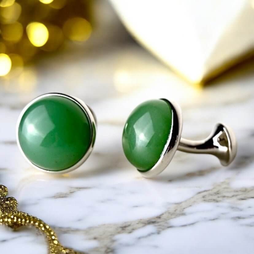 Silberne Manschettenknöpfe mit Aventurin – Elegantes Accessoire für Stil und Ausgeglichenheit