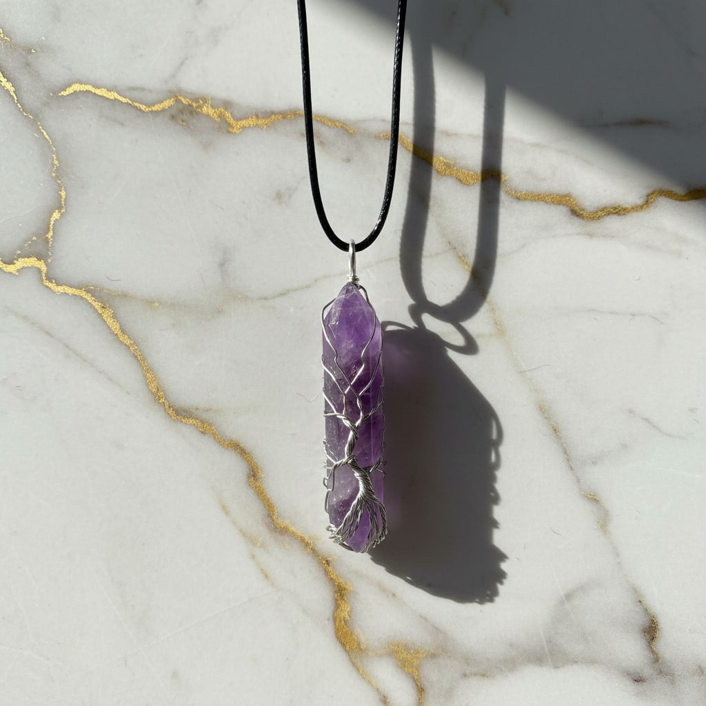 Amethyst Halskette - silberverzierter Doppelender CrystalScents