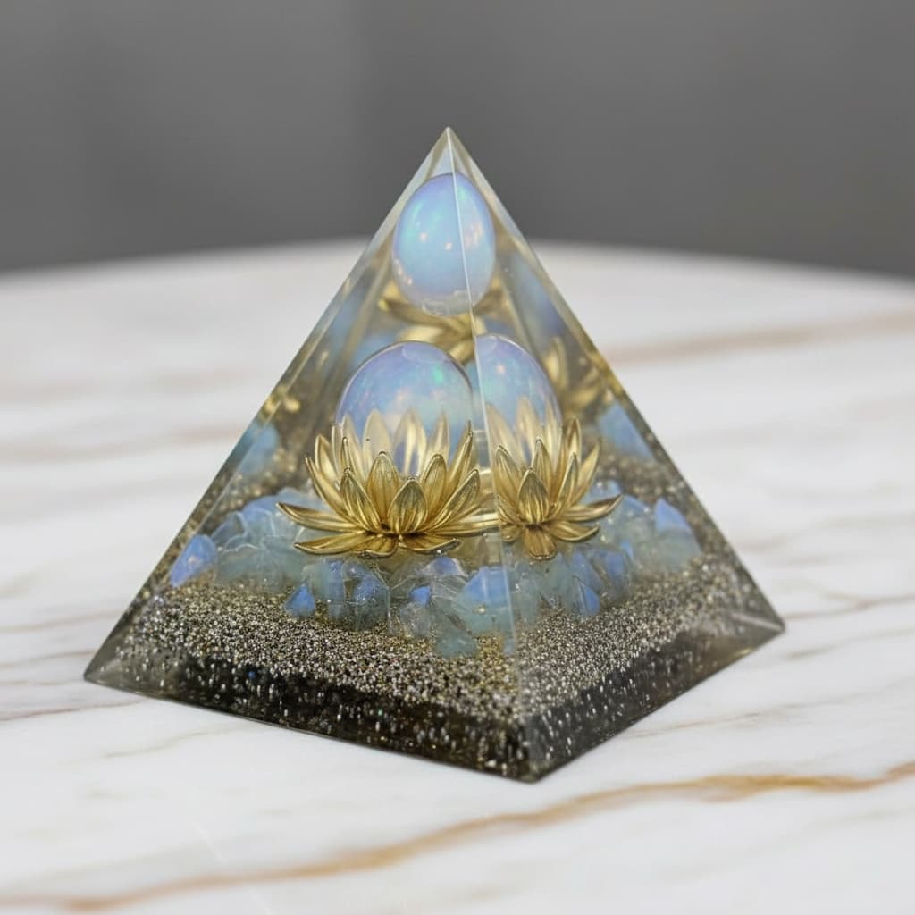Opalit Orgonit Pyramide - Schimmernder Lotus CrystalScents