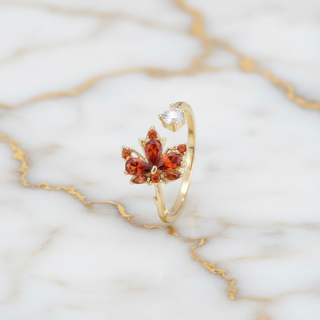 Ring offen mit rotem Ahornblatt CrystalScents