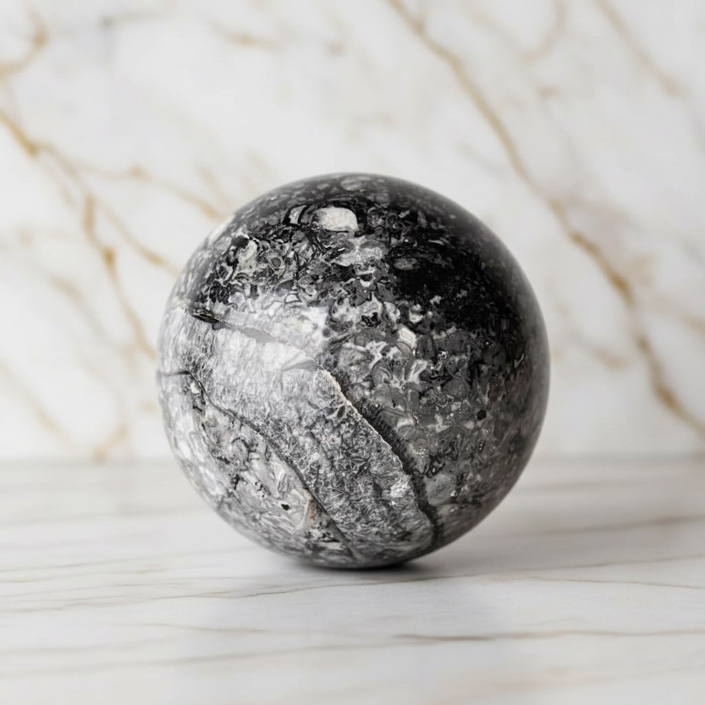 Große Jaspis Kugel - Versteinerte Muscheln CrystalScents