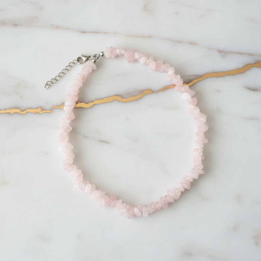 Rosenquarz Splitter Halskette – Liebe & innere Harmonie