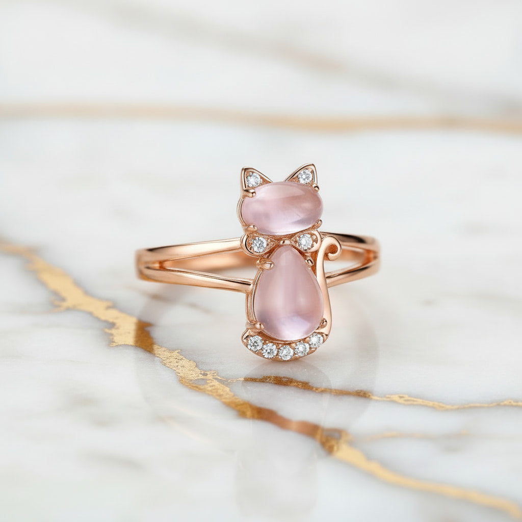 Ring Roségold – mit rosa Katze CrystalScents