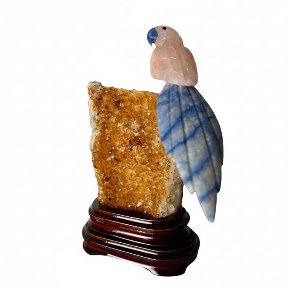 Citrin Druse mit Rosenquarz Vogel CrystalScents