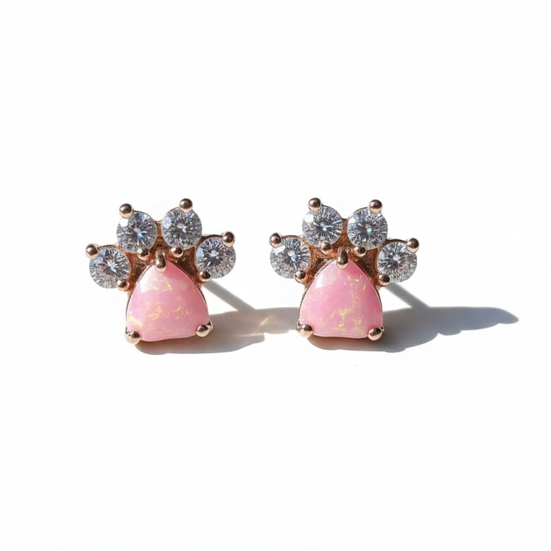 Ohrstecker rosa Opal – süßes Pfoten-Design CrystalScents