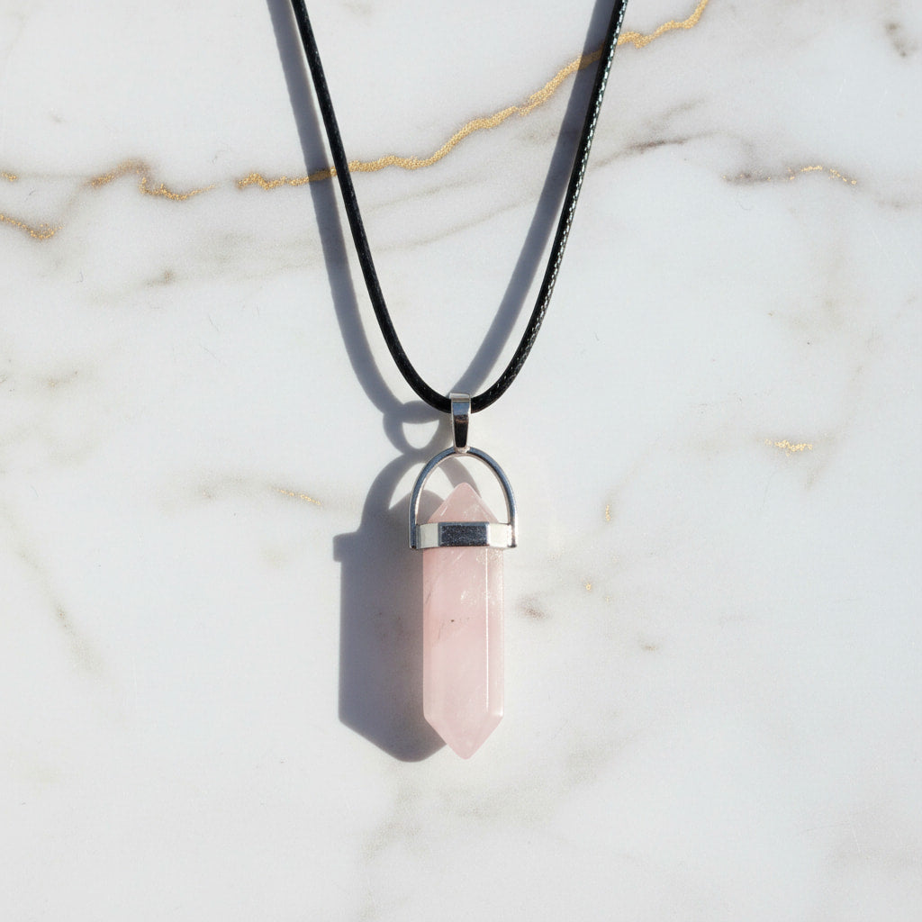 Rosenquarz Halskette - Doppelender