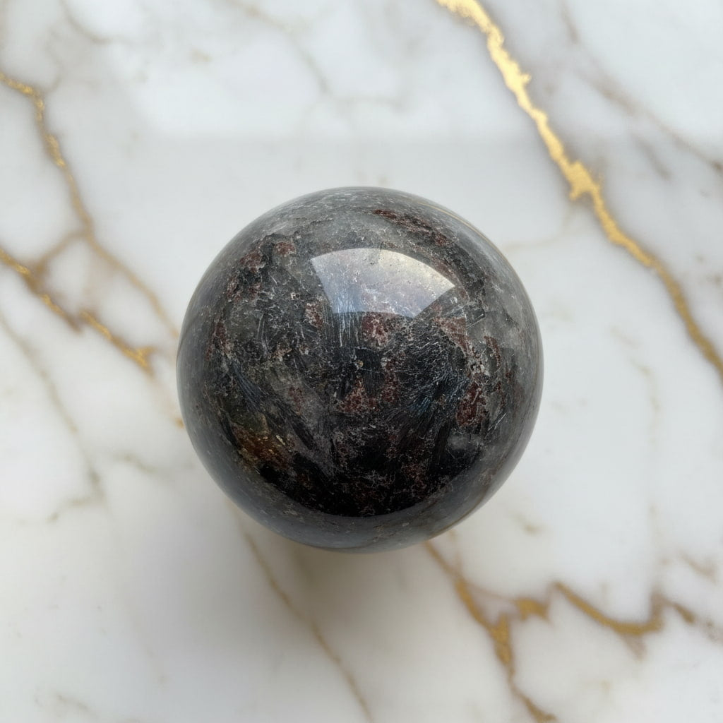 Große Granat Astrophyllit Kugel – Dekorstück für Räume CrystalScents