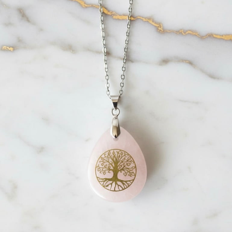 Rosenquarz Halskette - Baum des Lebens CrystalScents