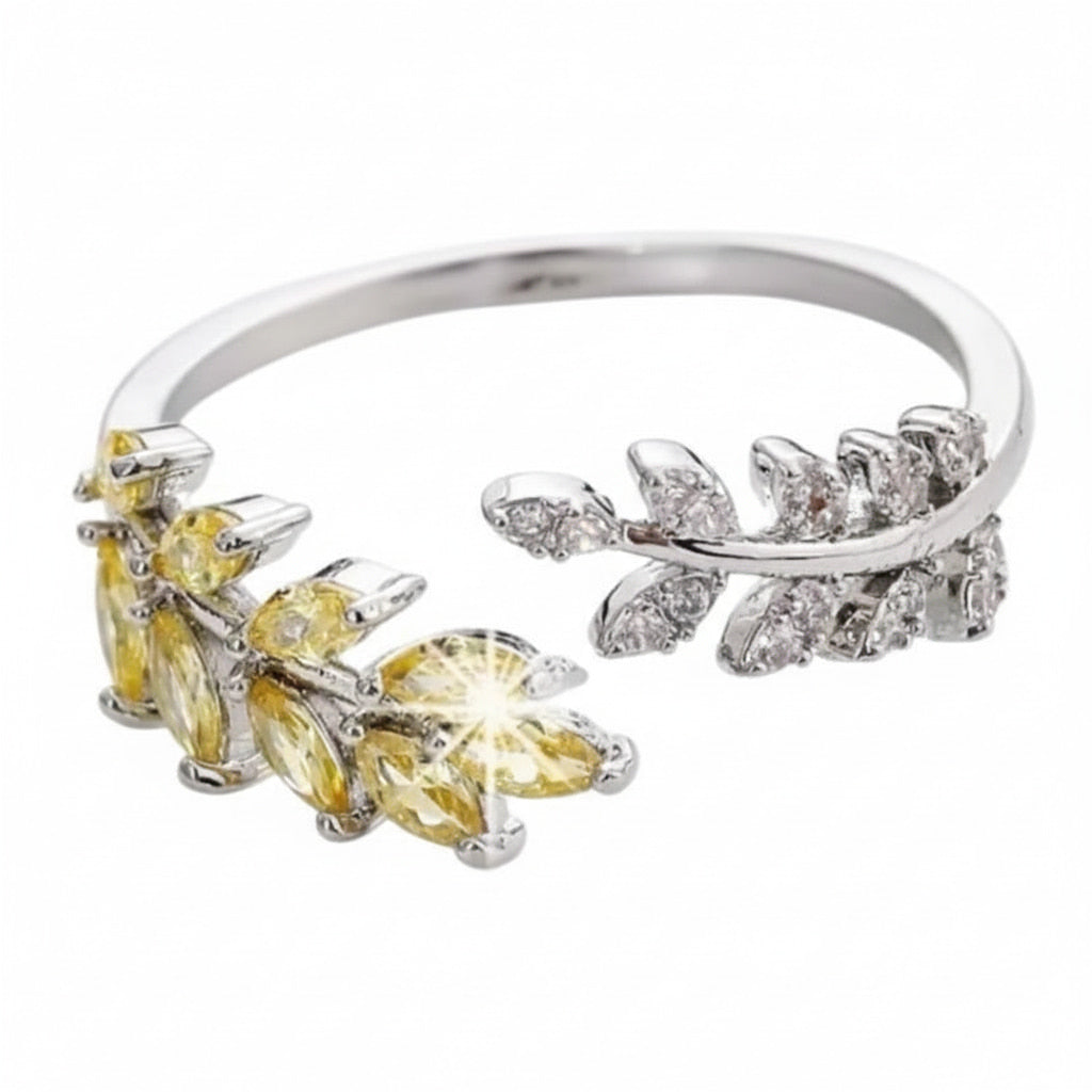 Ring Silber mit offenem Blatt-Design in Champagner CrystalScents